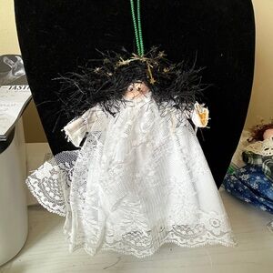 Clothespin White Lace Angel Ornament